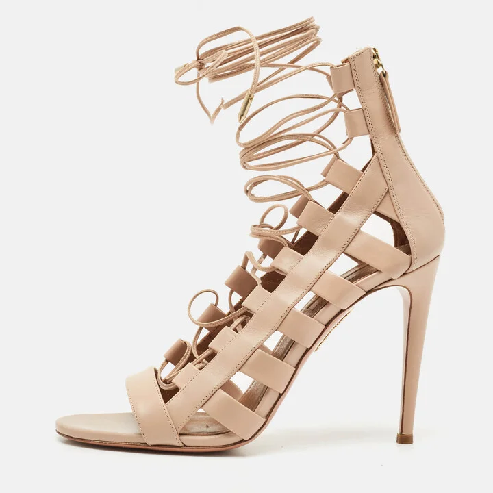 Aquazzura Beige Leather Amazon Sandals Size 39