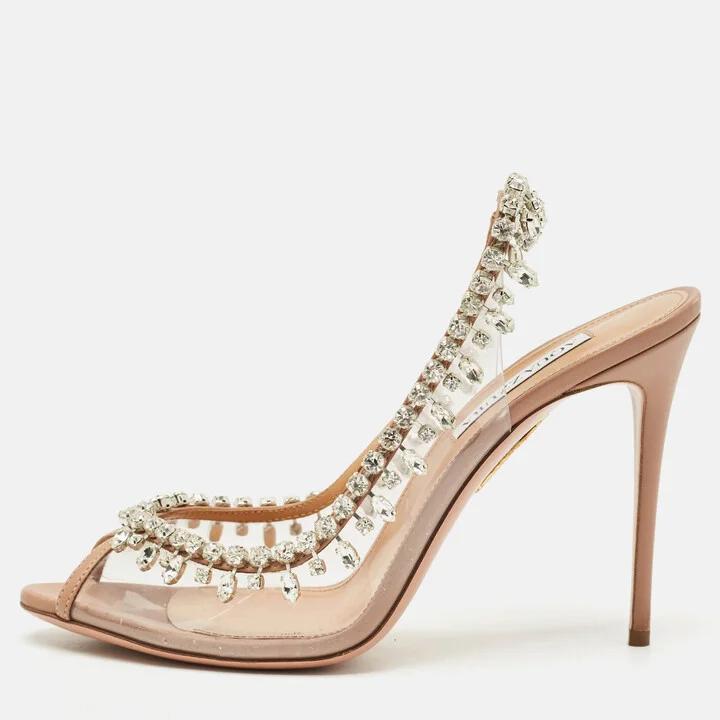 Aquazzura Beige Leather and PVC Temptation Slingback Sandals Size 41