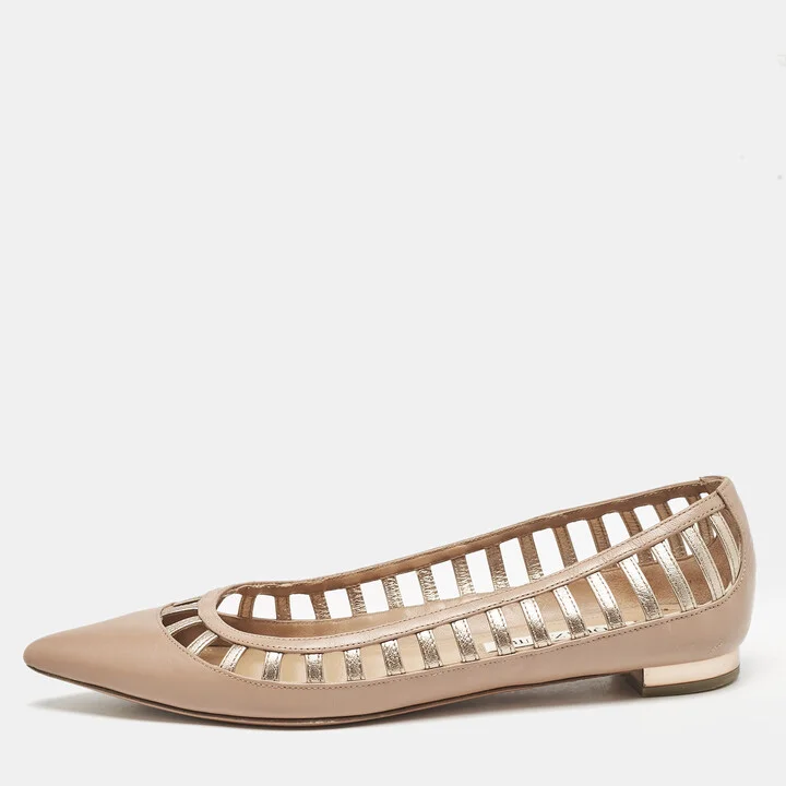 Aquazzura Beige Leather Le Parisien Pointed Toe Ballet Flats Size 38