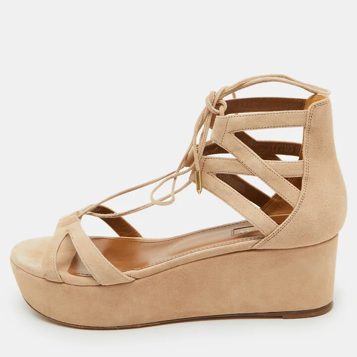 Aquazzura Beige Suede Beverly Hills Platform Sandals Size 38