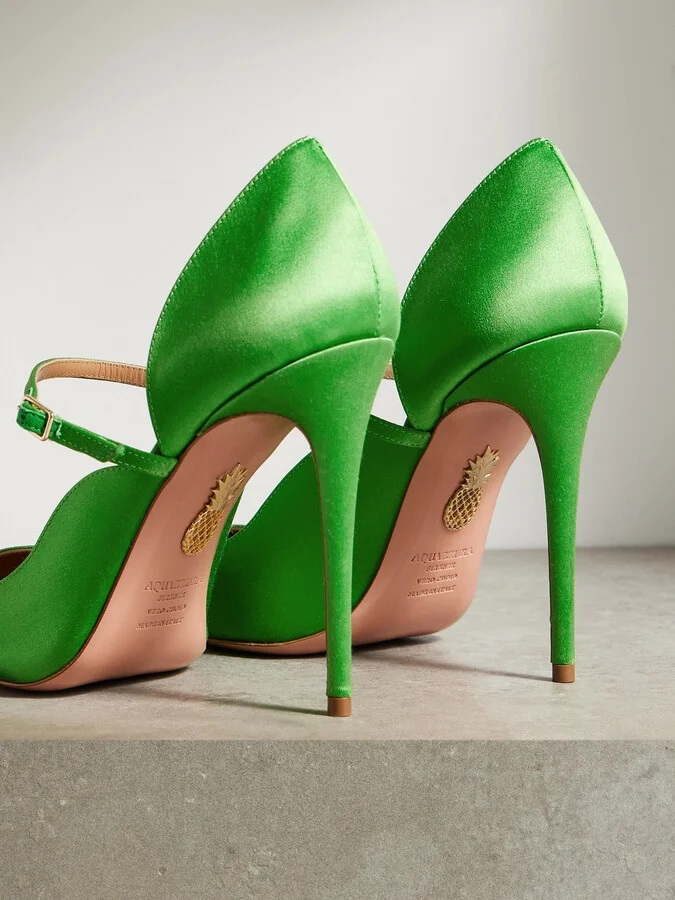 Aquazzura - Bellezza 105 Satin Mary Jane Pumps - Green - Image 3