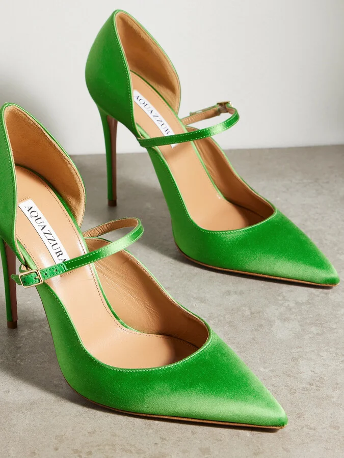 Aquazzura - Bellezza 105 Satin Mary Jane Pumps - Green - Image 4