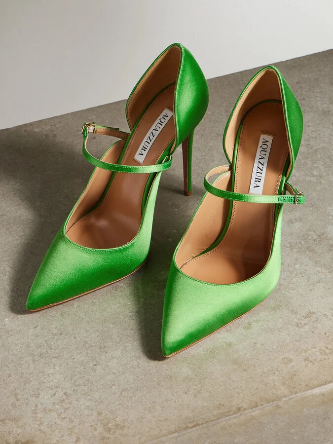 Aquazzura - Bellezza 105 Satin Mary Jane Pumps - Green - Image 5