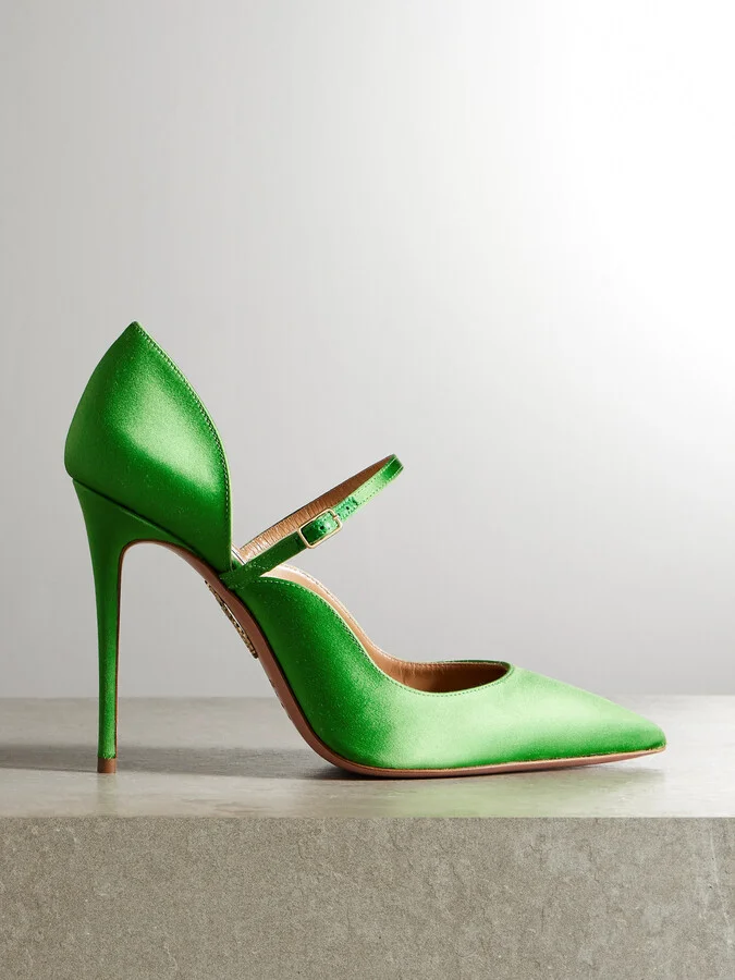 Aquazzura - Bellezza 105 Satin Mary Jane Pumps - Green