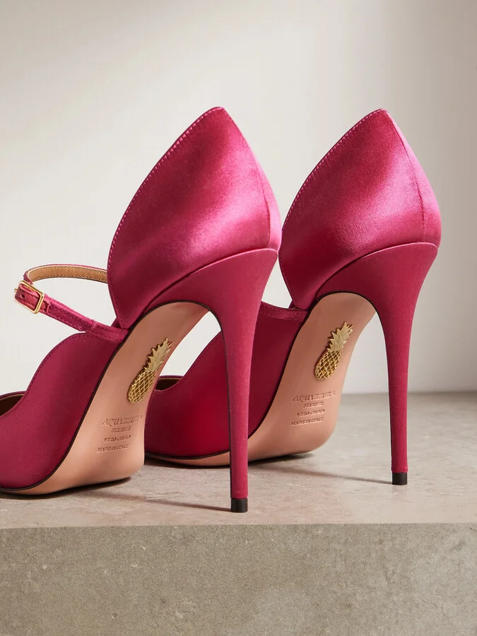 Aquazzura - Bellezza 105 Satin Mary Jane Pumps - Pink - Image 3