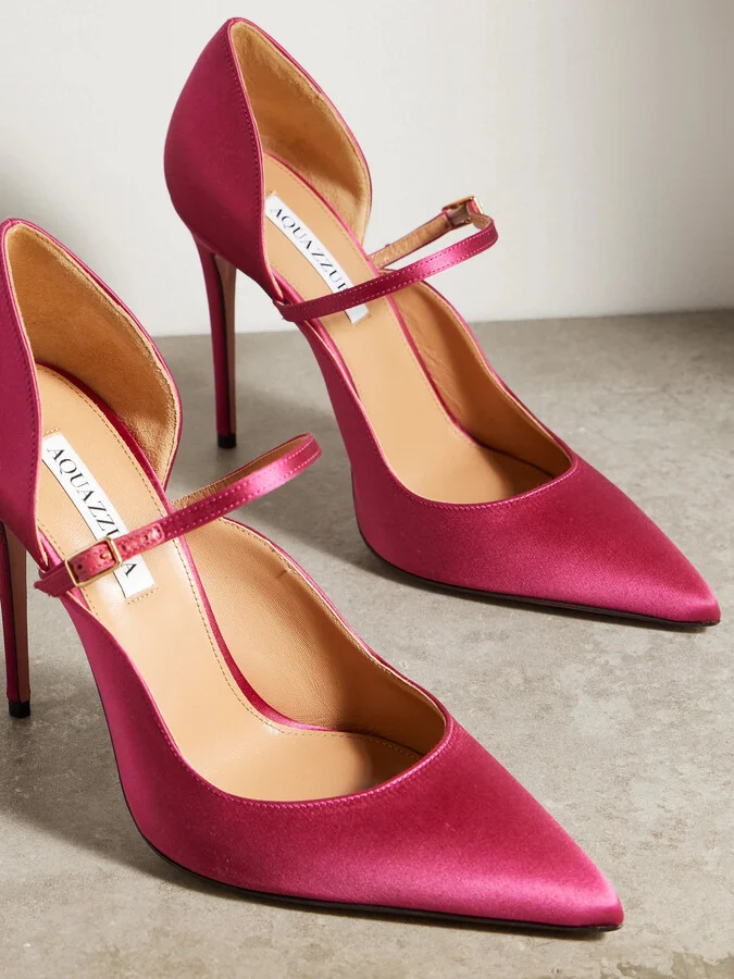 Aquazzura - Bellezza 105 Satin Mary Jane Pumps - Pink - Image 4