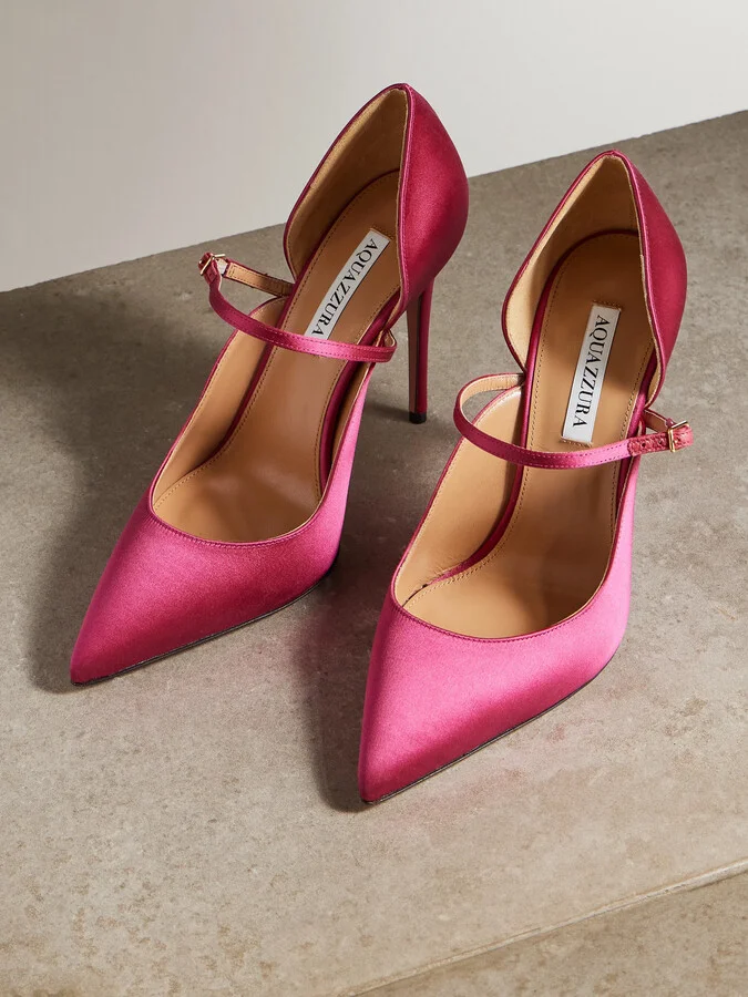 Aquazzura - Bellezza 105 Satin Mary Jane Pumps - Pink - Image 5
