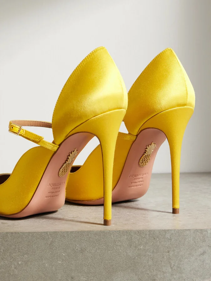 Aquazzura - Bellezza 105 Satin Mary Jane Pumps - Yellow - Image 3