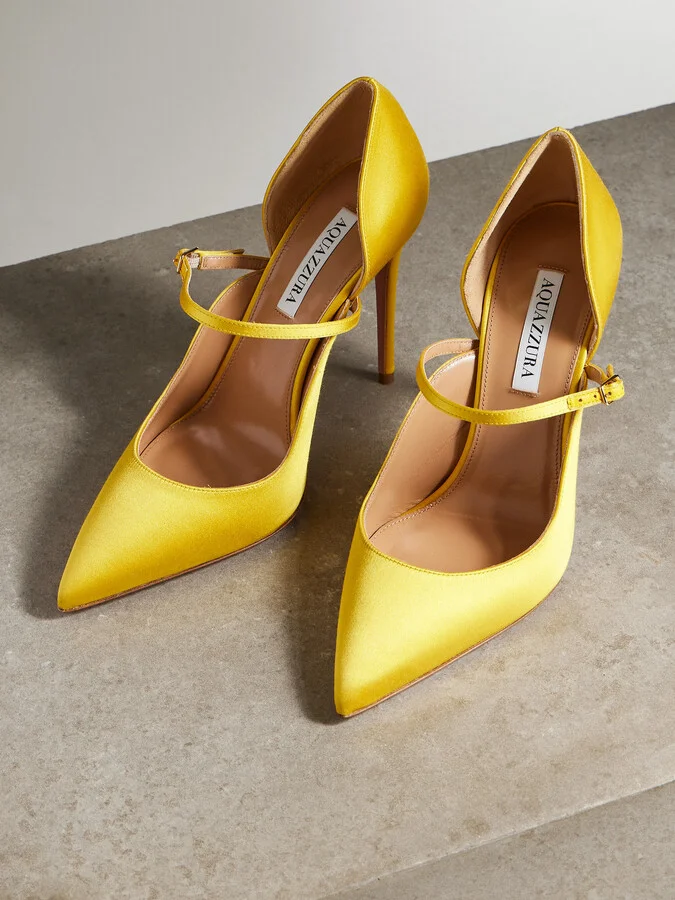 Aquazzura - Bellezza 105 Satin Mary Jane Pumps - Yellow - Image 5