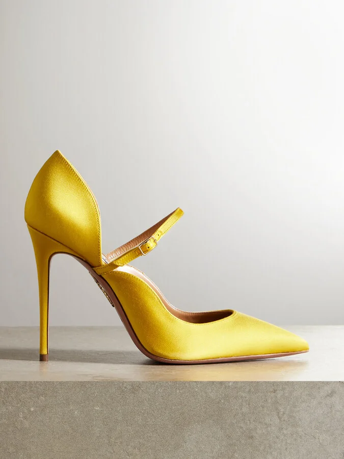Aquazzura - Bellezza 105 Satin Mary Jane Pumps - Yellow