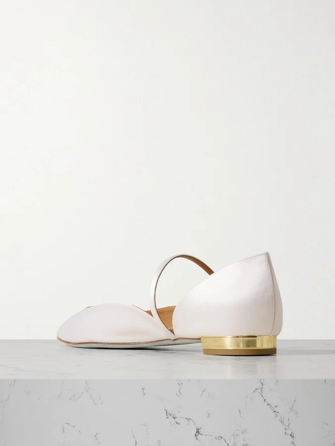 Aquazzura - Bellezza Satin Ballet Flats - White - Image 3