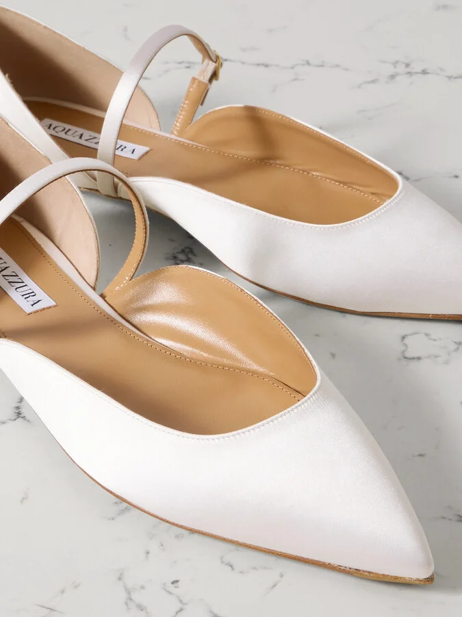 Aquazzura - Bellezza Satin Ballet Flats - White - Image 4