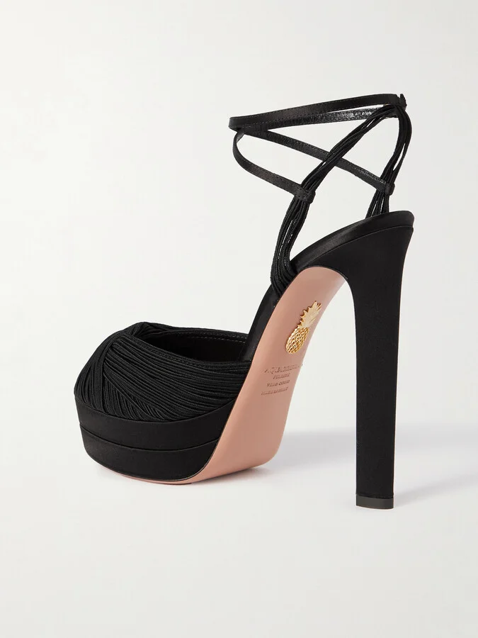 Aquazzura - Bellini Beauty 130 Twisted Satin Platform Sandals - Black - Image 3