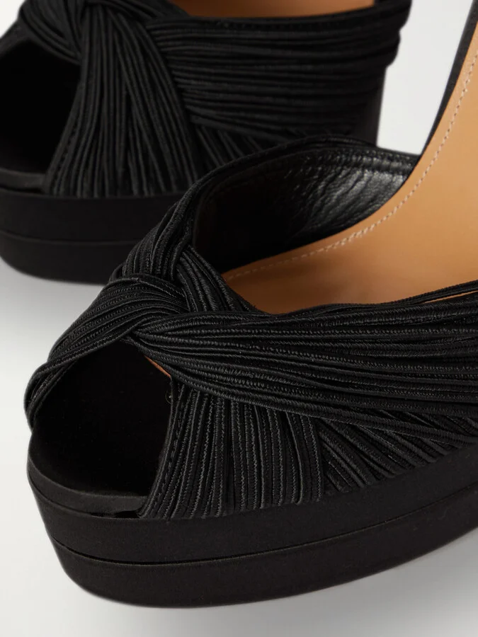Aquazzura - Bellini Beauty 130 Twisted Satin Platform Sandals - Black - Image 4