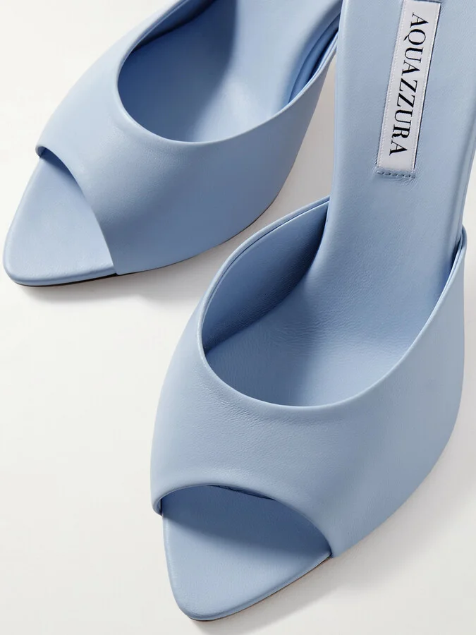 Aquazzura - Bisous 65 Leather Mules - Blue - Image 4