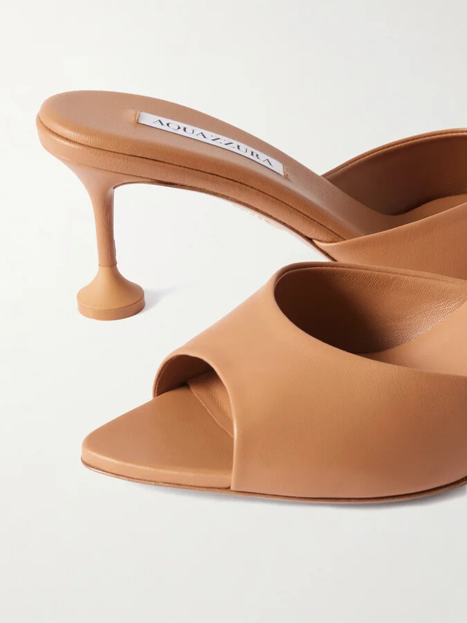 Aquazzura - Bisous 65 Leather Mules - Brown - Image 4