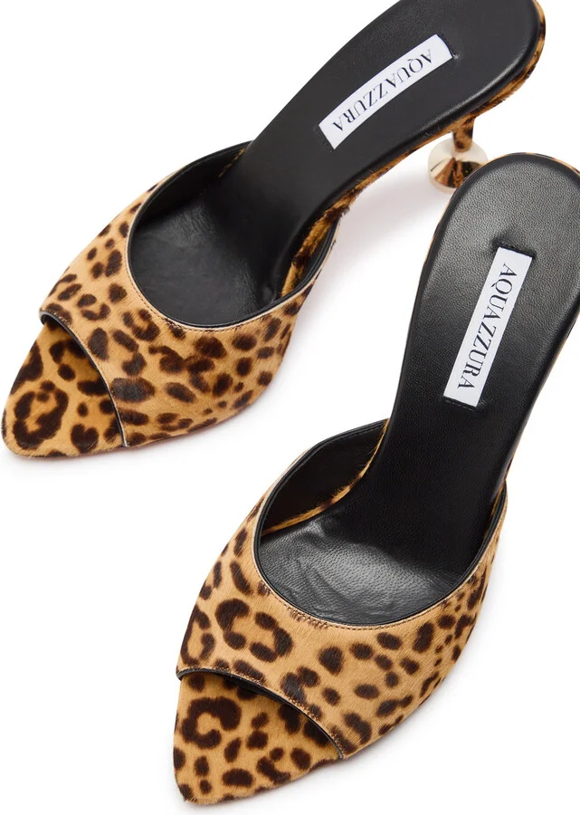 Aquazzura Bisous 85 Leopard-print Calf-hair Mules - Image 3