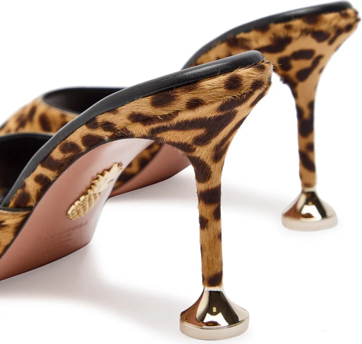 Aquazzura Bisous 85 Leopard-print Calf-hair Mules - Image 4