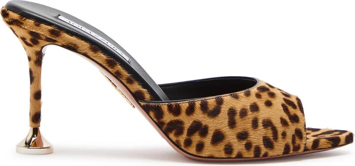 Aquazzura Bisous 85 Leopard-print Calf-hair Mules