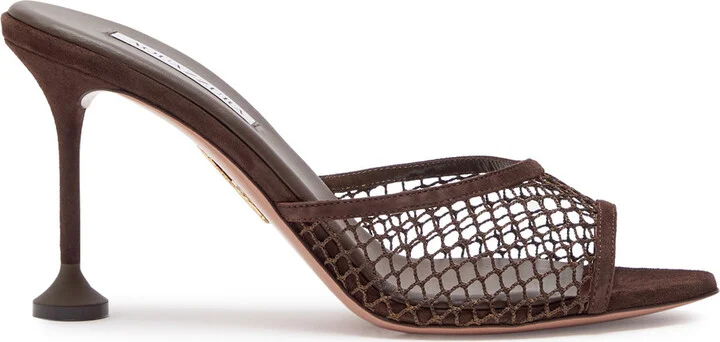Aquazzura Bisous 85 Mesh and Suede Mules