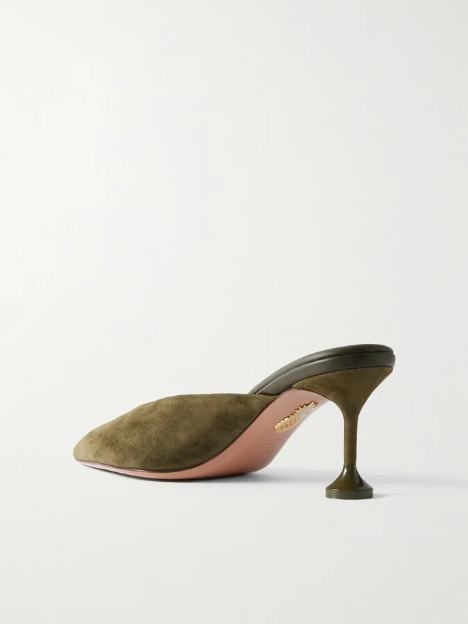Aquazzura - Bisous 85 Suede Mules - Green - Image 3