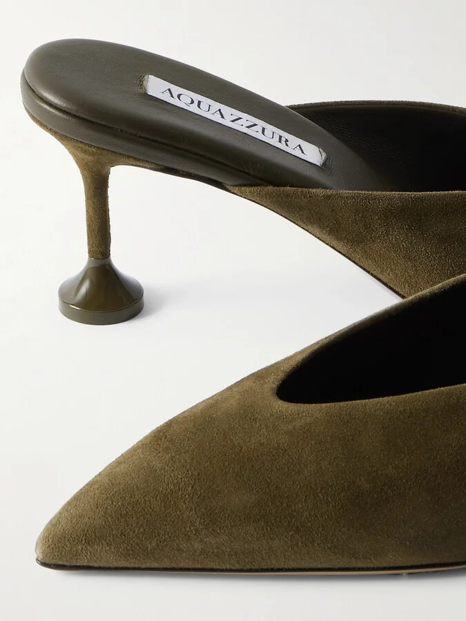 Aquazzura - Bisous 85 Suede Mules - Green - Image 4
