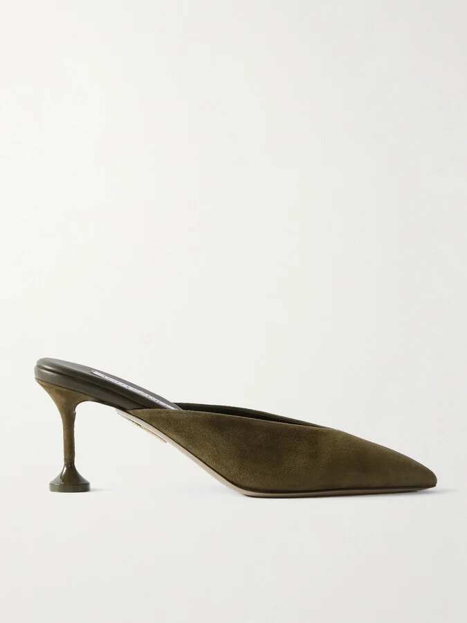 Aquazzura - Bisous 85 Suede Mules - Green