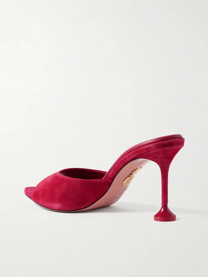 Aquazzura - Bisous 85 Suede Mules - Pink - Image 3