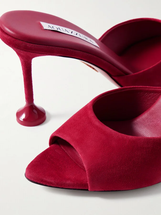 Aquazzura - Bisous 85 Suede Mules - Pink - Image 4