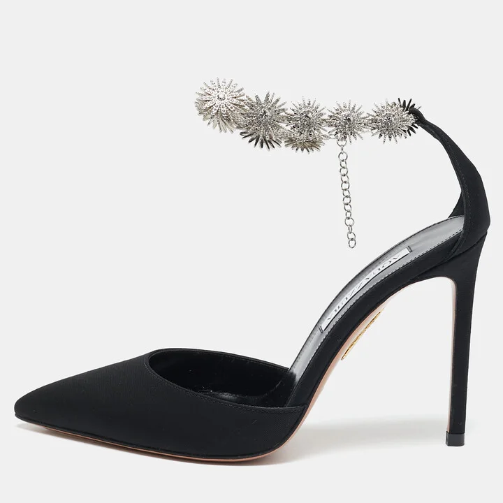Aquazzura Black Grosgrain Crystal Embellished Comet Pumps Size 36
