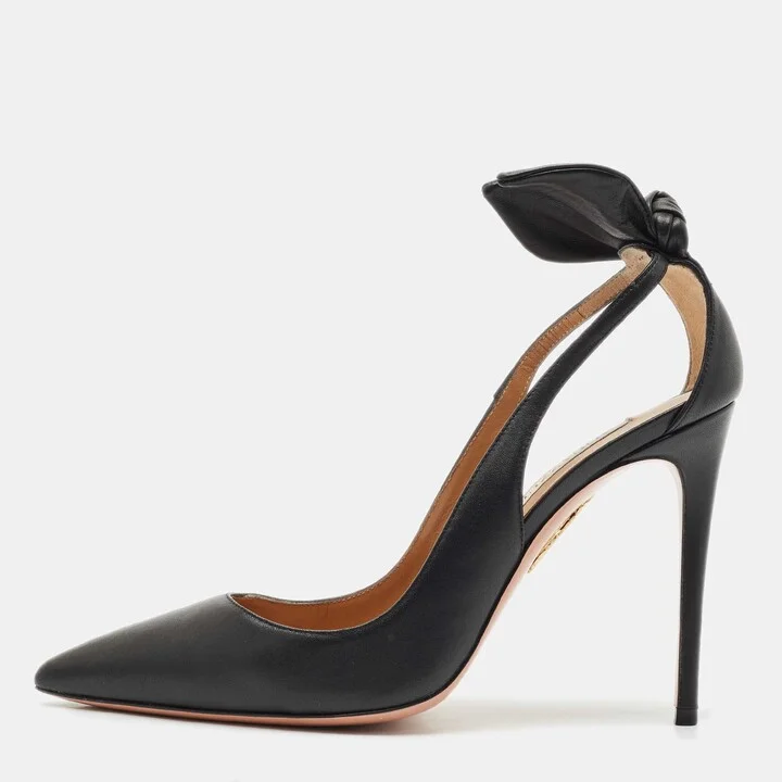 Aquazzura Black Leather Bow Tie Pumps Size 39.5