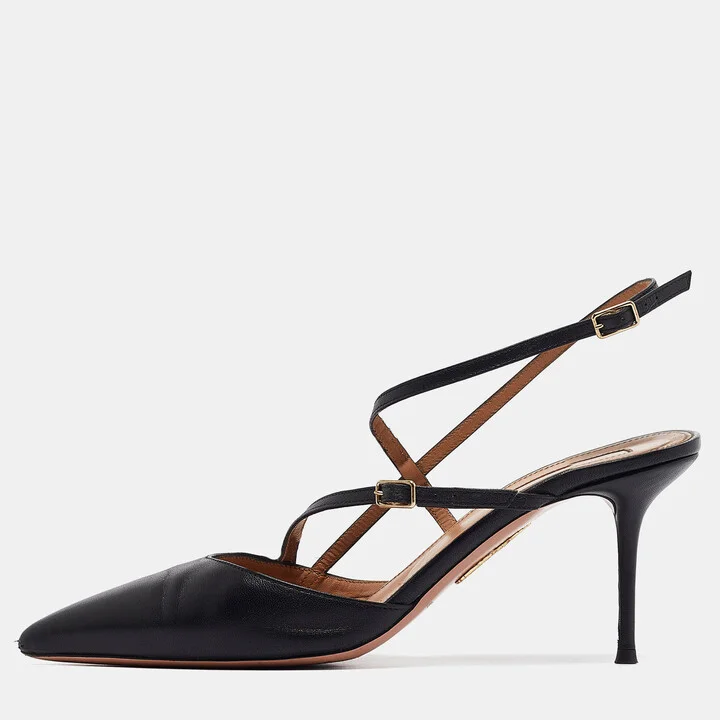 Aquazzura Black Leather Pointed Toe Ankle Strap Pumps Size 39