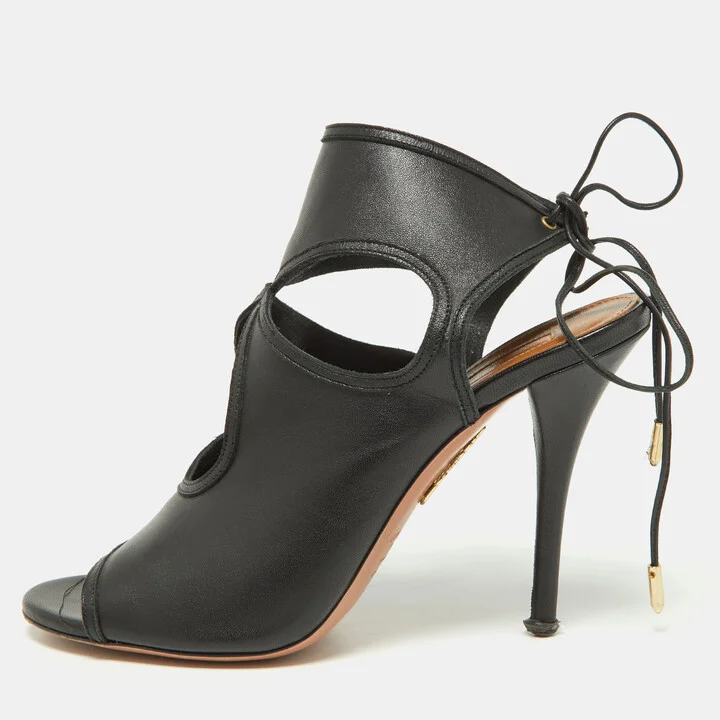 Aquazzura Black Leather Sexy Thing Sandals Size 39.5