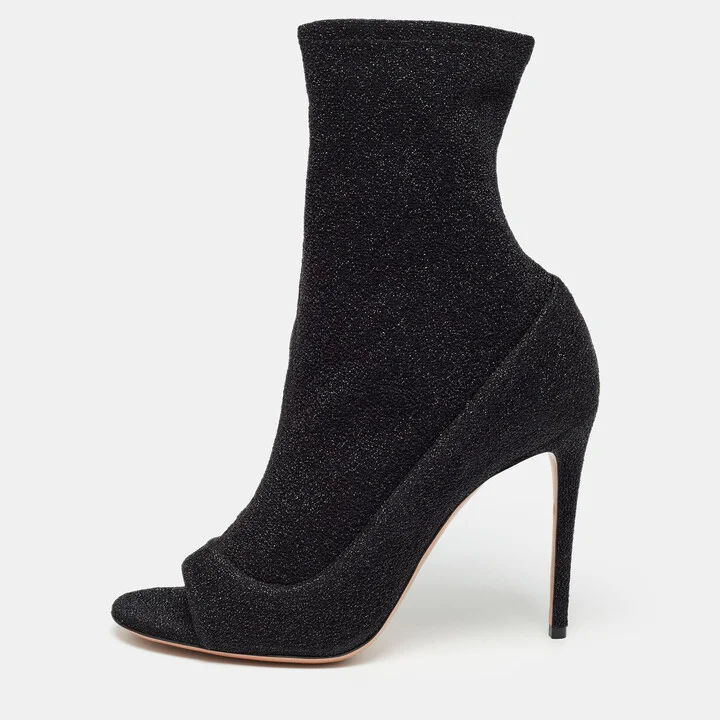 Aquazzura Black Lurex Fabric Eclair Ankle Boots Size 40