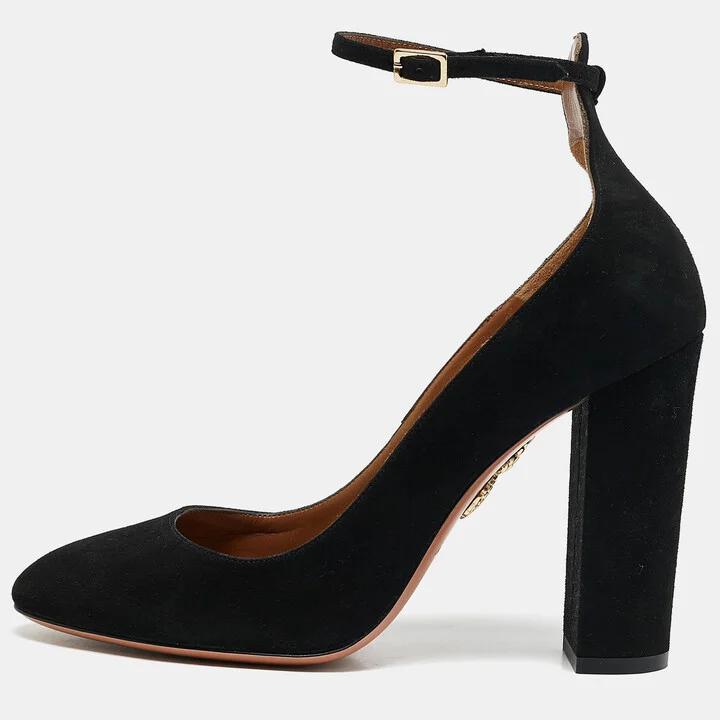 Aquazzura Black Suede Alix Mary Jane Pumps Size 38