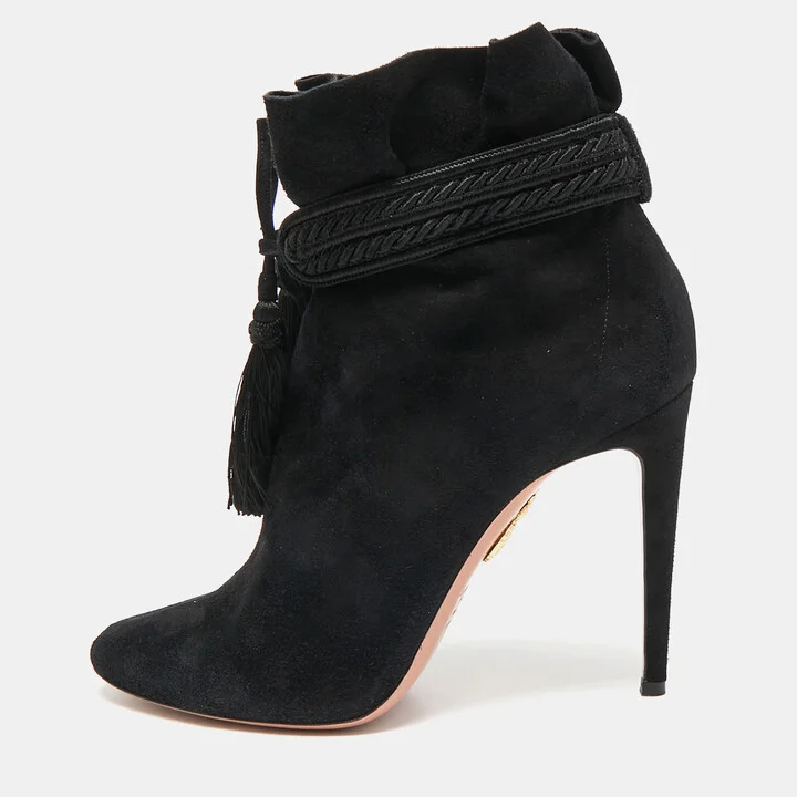 Aquazzura Black Suede Ankle Length Boots Size 41
