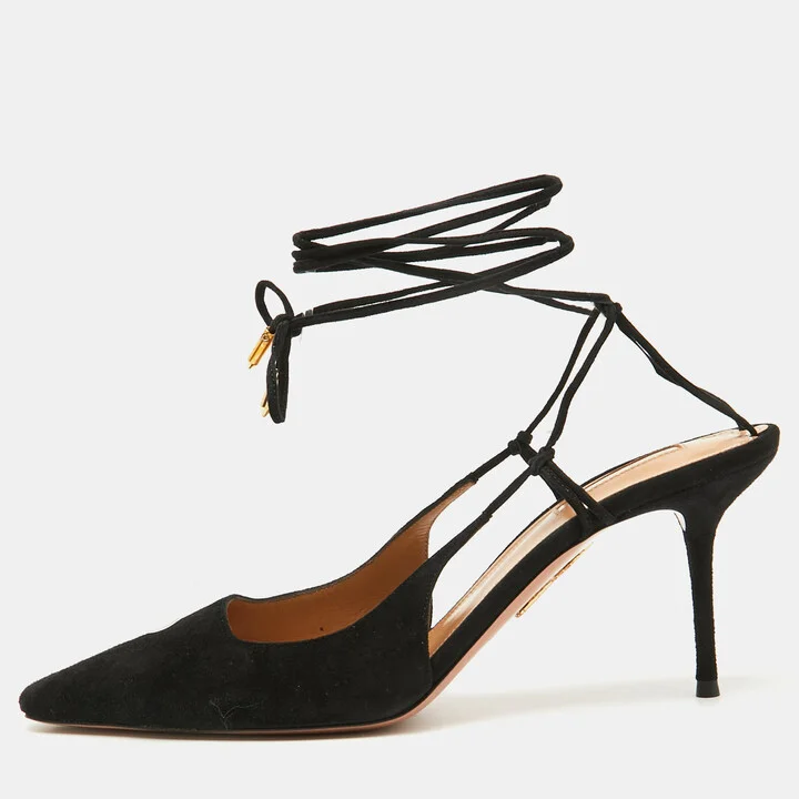 Aquazzura Black Suede Ankle Wrap Ambra Pumps Size 40