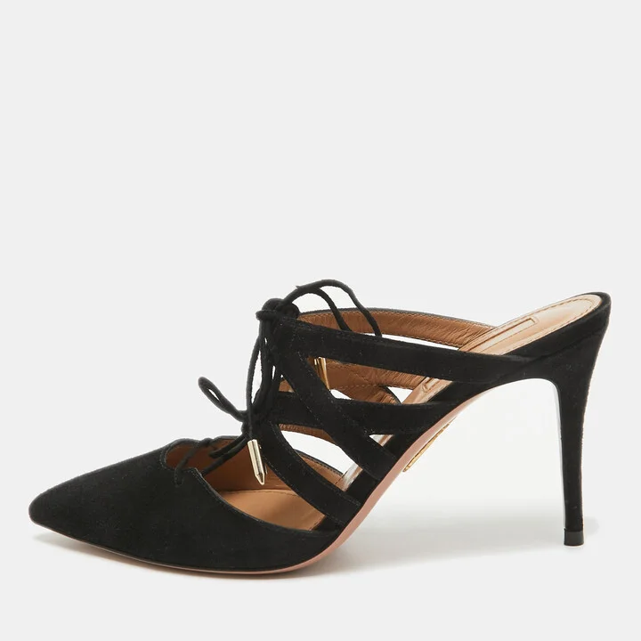 Aquazzura Black Suede Belgravia Mules Size 35.5