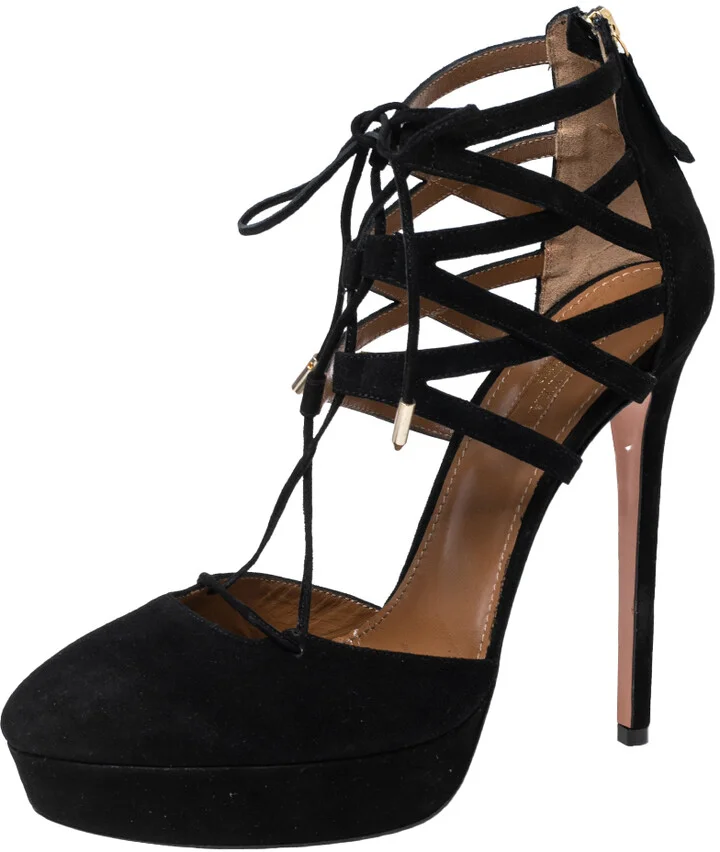 Aquazzura Black Suede Belgravia Platform Sandals Size 39.5