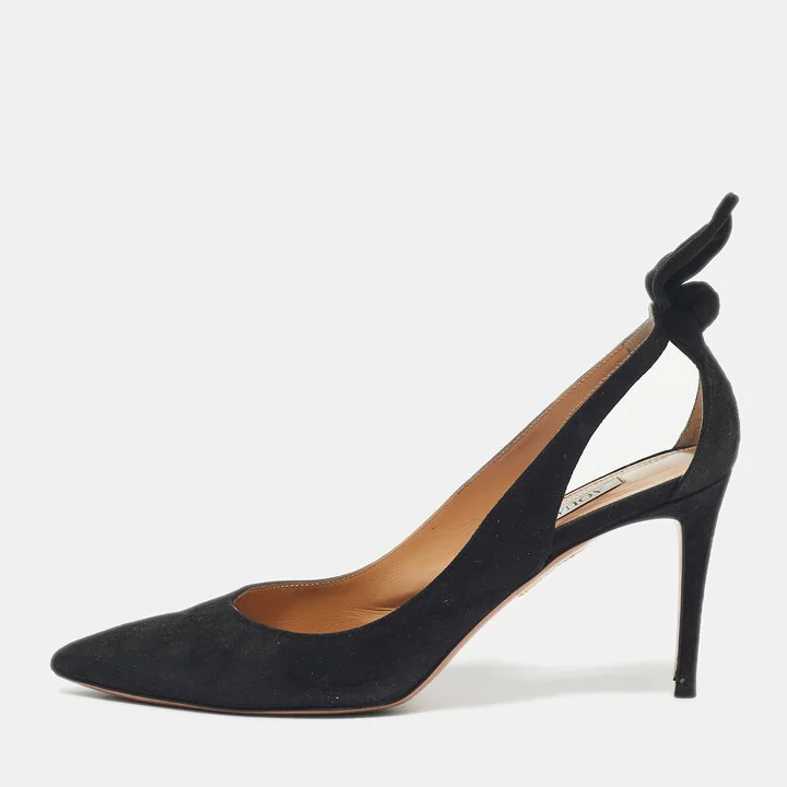 Aquazzura Black Suede Bow Tie Pumps Size 38