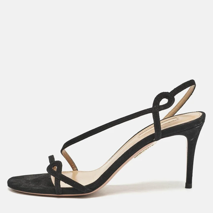 Aquazzura Black Suede Serpentine Strappy Slingback Sandals Size 36.5