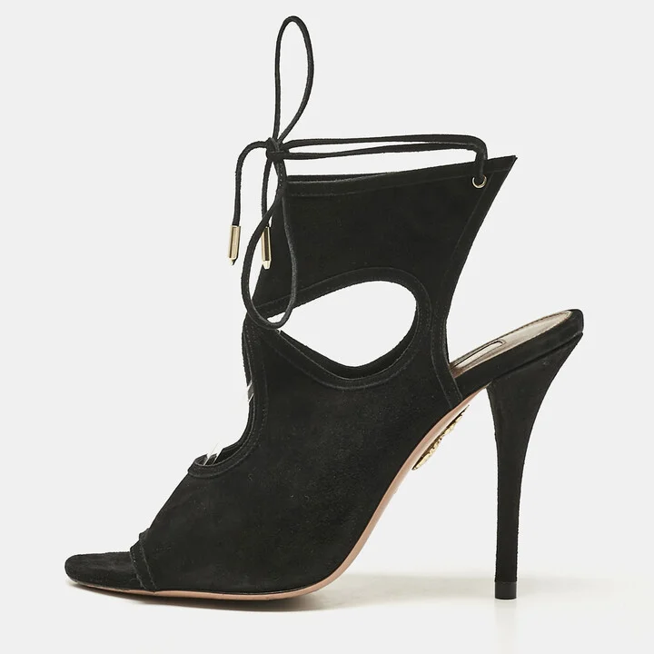 Aquazzura Black Suede Sexy Thing Ankle Strap Sandals Size 38.5