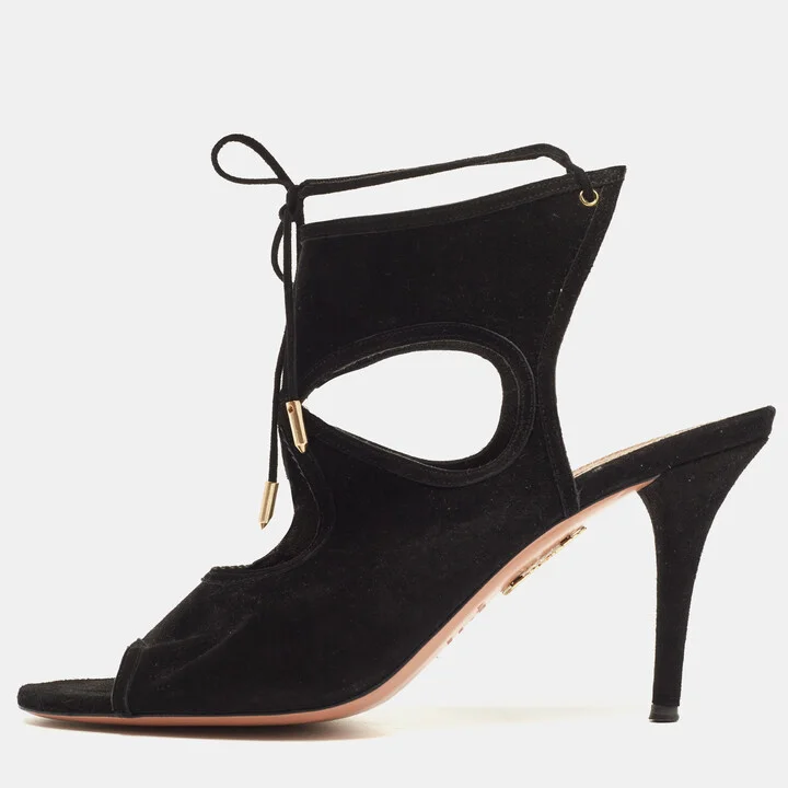 Aquazzura Black Suede Sexy Thing Sandals Size 42