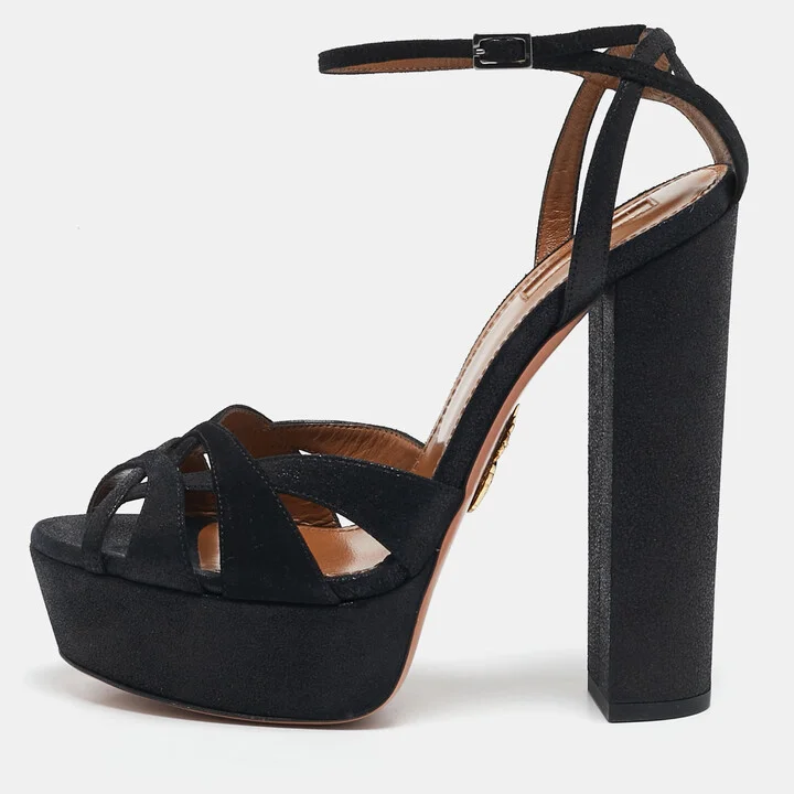 Aquazzura Black Texture Suede Luna Platform Sandals Size 40