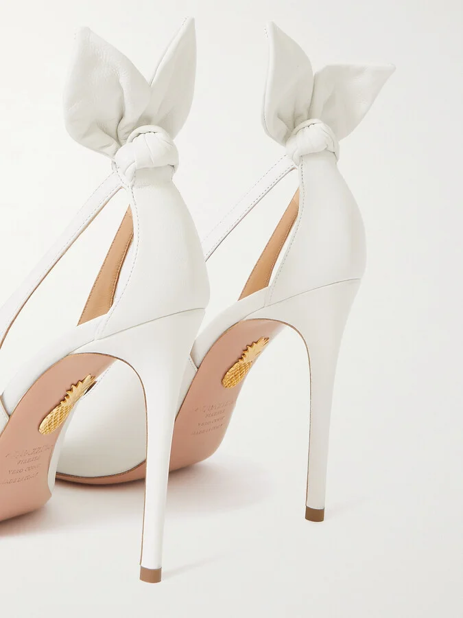 Aquazzura - Bow Tie 105 Cutout Leather Pumps - White - Image 4