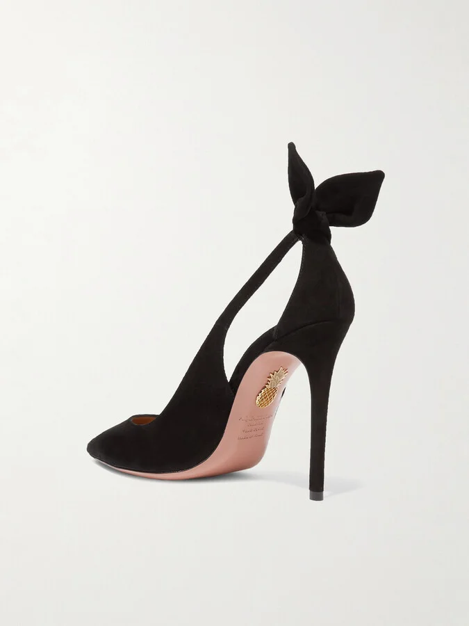 Aquazzura - Bow Tie 105 Suede Pumps - Black - Image 3