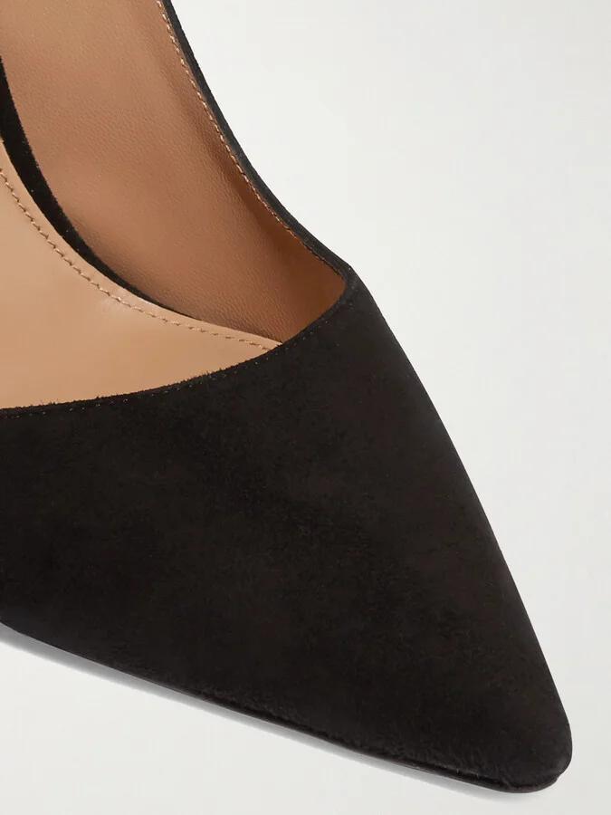 Aquazzura - Bow Tie 105 Suede Pumps - Black - Image 4