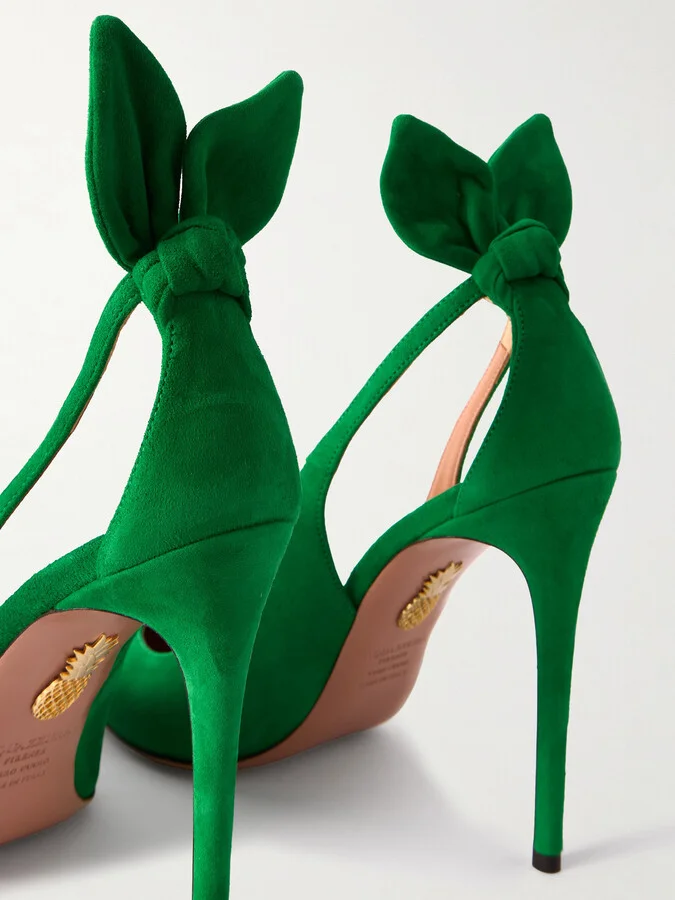 Aquazzura - Bow Tie 105 Suede Pumps - Green - Image 4