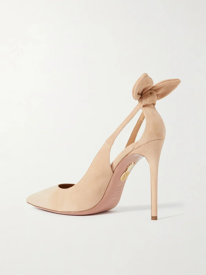 Aquazzura - Bow Tie 105 Suede Pumps - Neutrals - Image 3