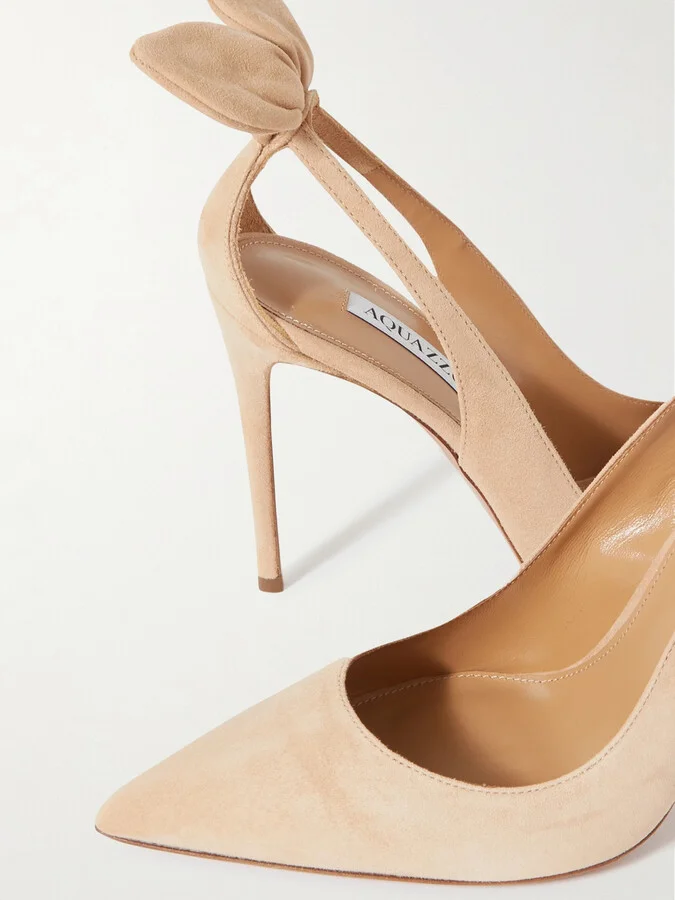 Aquazzura - Bow Tie 105 Suede Pumps - Neutrals - Image 4